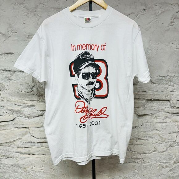 2001 In Memory Of Dale Earnhardt Sr NASCAR Racing FotL White T Shirt Large - Picture 1 of 7